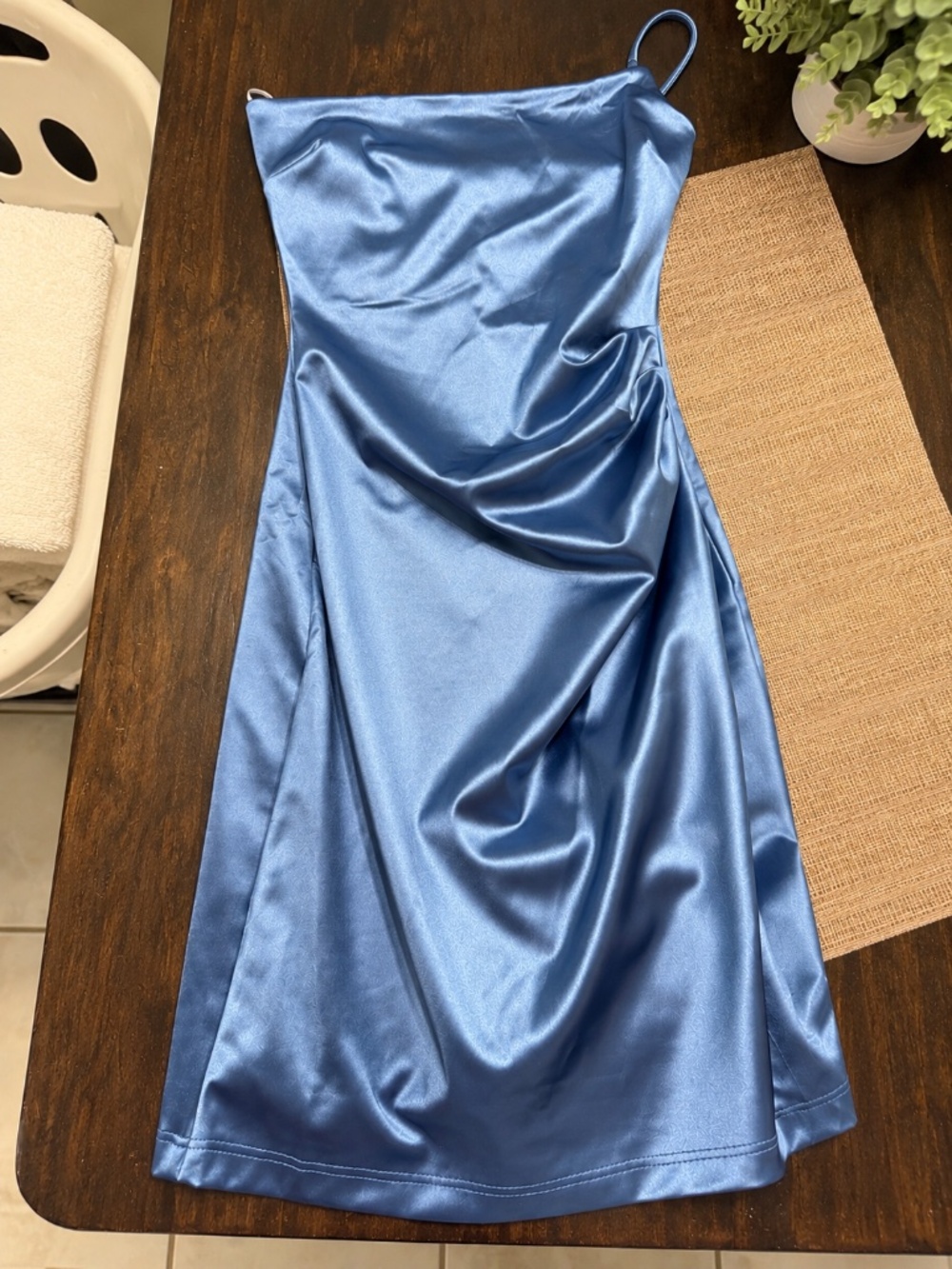 Windsor Blue Satin Ruched Midi Dress XS NWT